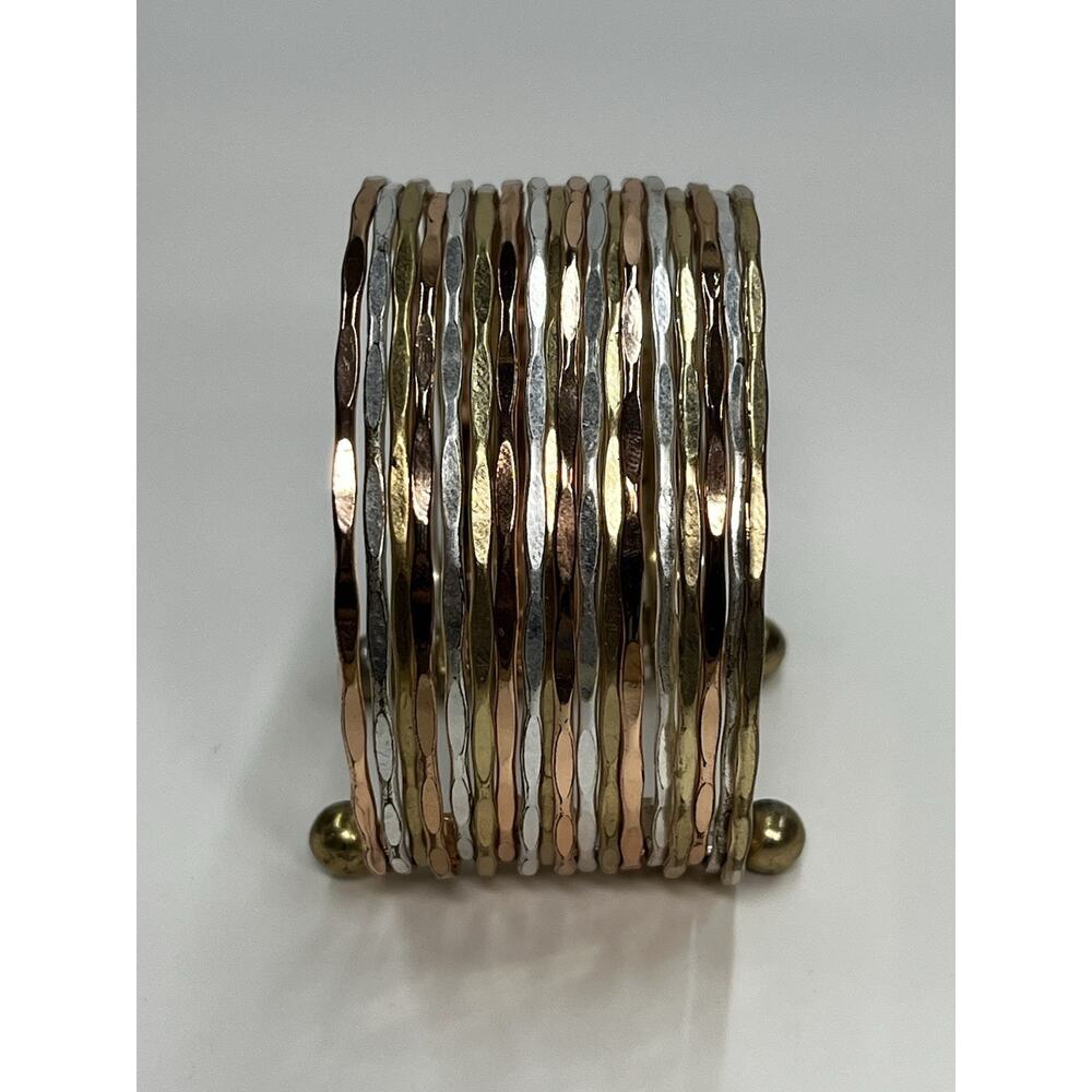 Bancroft Veronica Layered Metal Cuff Bracelet Gold Rose Gold Silver Tone Chunky